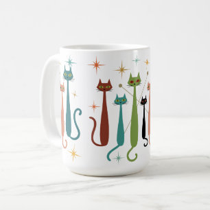 Retro mid-century modern uitzicht katten 50s 60s koffiemok