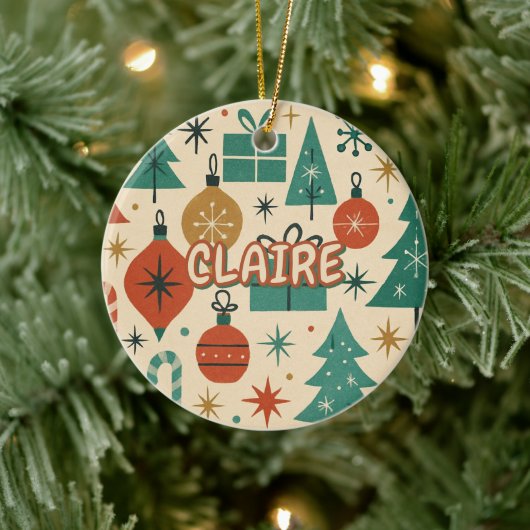 Retro Mid Century Modern vakantie geometrisch Keramisch Ornament (Boom)