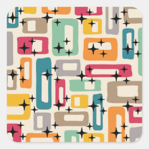Retro Mid Century Modern Vierkante Sticker