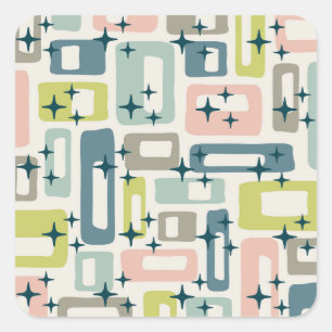 Retro Mid Century Modern Vierkante Sticker