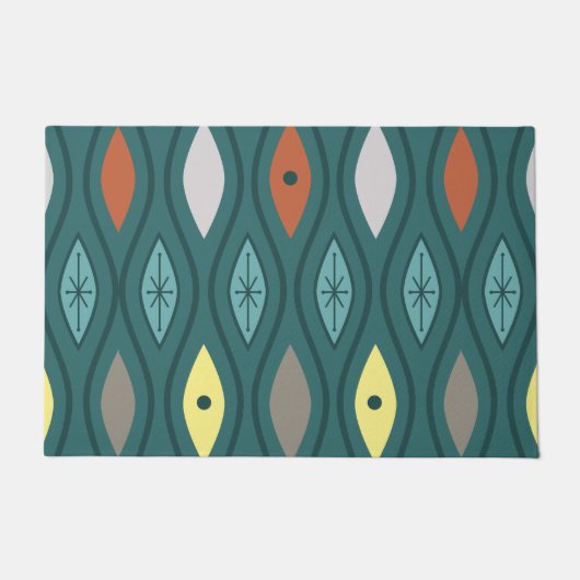 Retro Mid Century Modern Wavy Lines Blauwgroen Deurmat (Voorkant)