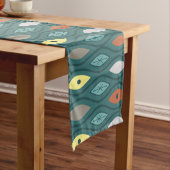 Retro Mid Century Modern Wavy Lines Blauwgroen Korte Tafelloper (Voorbeeld)