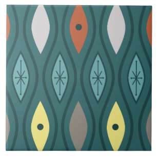 Retro Mid Century Modern Wavy Lines Blauwgroen Tegeltje