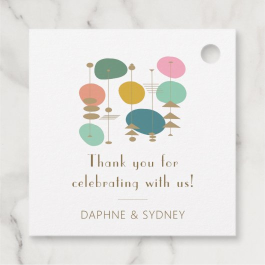 Retro Mid Century Moderne aangepaste bruiloft dank Bedankjes Labels (Achterkant)