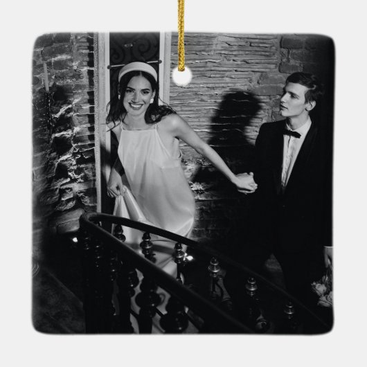 Retro Mid Century moderne aangepaste trouwfoto Keramisch Ornament (Achterkant)