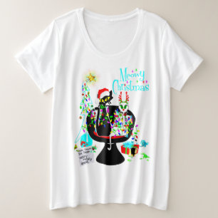 Retro Mid Century Moderne atoomkat Kerstmis Grote Maat T-shirt