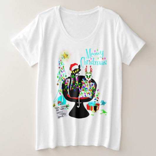 Retro Mid Century Moderne atoomkat Kerstmis Grote Maat T-shirt (Design voorkant)