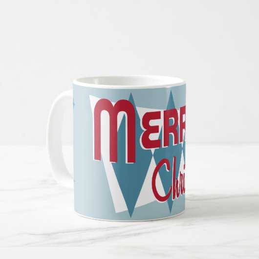 Retro Mid-Century Moderne Blauwe Kerstmis Mok (Voorkant links)