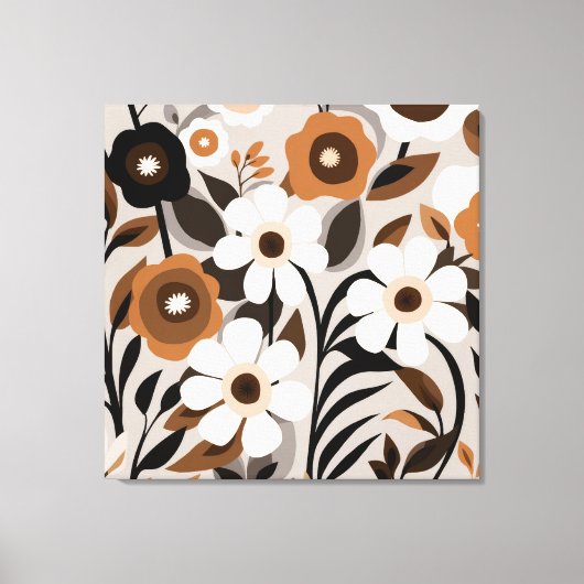 Retro Mid Century Moderne Bloemen Canvas Afdruk (Voorkant)