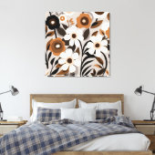 Retro Mid Century Moderne Bloemen Canvas Afdruk (Insitu (Slaapkamer))