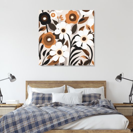 Retro Mid Century Moderne Bloemen Canvas Afdruk (Insitu (Slaapkamer))