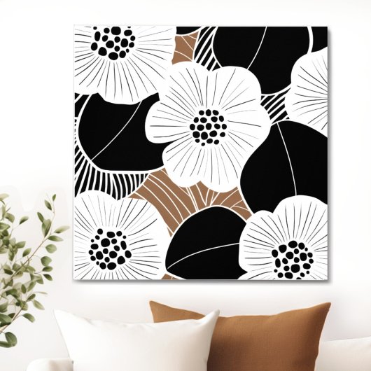 Retro Mid Century Moderne Bloemen Canvas Afdruk