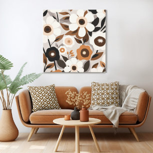 Retro Mid Century Moderne Bloemen Canvas Afdruk