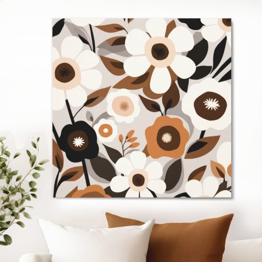Retro Mid Century Moderne Bloemen Canvas Afdruk