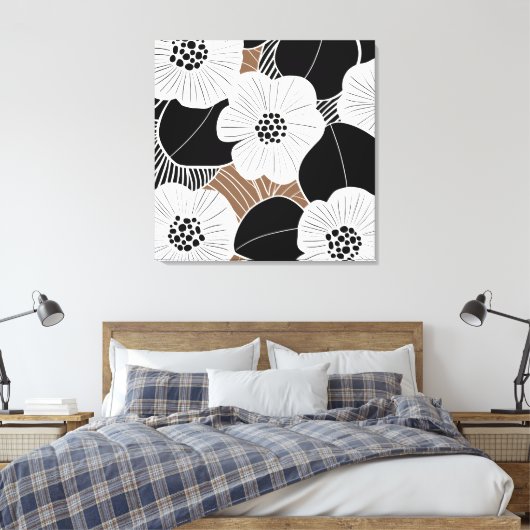 Retro Mid Century Moderne Bloemen Canvas Afdruk (Insitu (Slaapkamer))