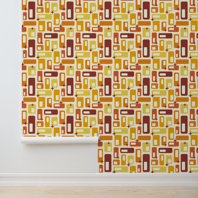 Retro Mid Century moderne gele capsule Verwijderba Behang (Applicatie)