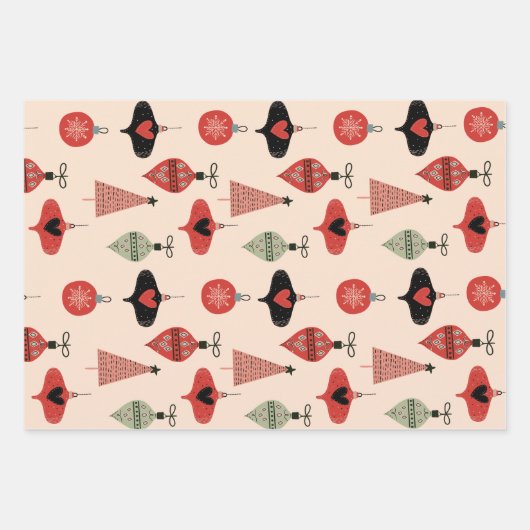 Retro Mid Century Moderne Kerst Rood Zwart Cream Inpakpapier Vel (Voorkant)