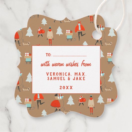 Retro Mid-Century Moderne Kerstfeestdag Bedankjes Labels (Achterkant)