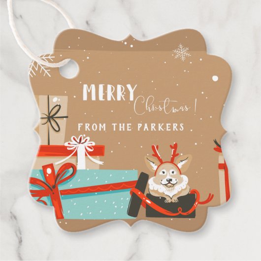 Retro Mid-Century Moderne Kerstfeestdag Bedankjes Labels (Voorkant)