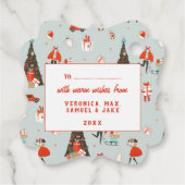 Retro Mid-Century Moderne Kerstfeestdag Bedankjes Labels (Achterkant)