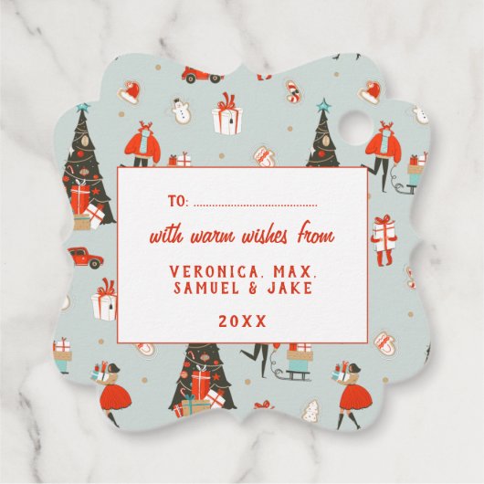 Retro Mid-Century Moderne Kerstfeestdag Bedankjes Labels (Achterkant)