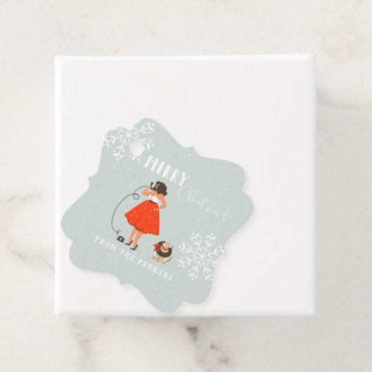 Retro Mid-Century Moderne Kerstfeestdag Bedankjes Labels (In situ)