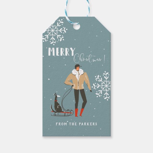 Retro Mid-Century Moderne Kerstfeestdag Cadeaulabel (Voorkant)