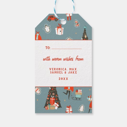 Retro Mid-Century Moderne Kerstfeestdag Cadeaulabel (Achterkant)