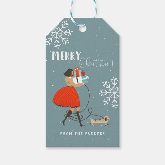 Retro Mid-Century Moderne Kerstfeestdag Cadeaulabel (Voorkant)