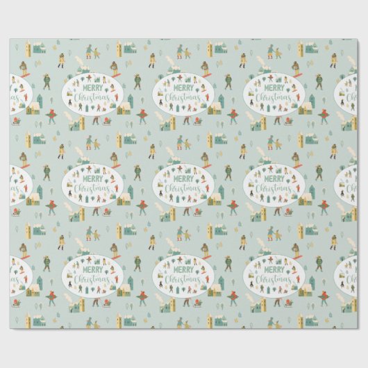 Retro Mid-Century Moderne Kerstfeestdag Cadeaupapier (Vlak)