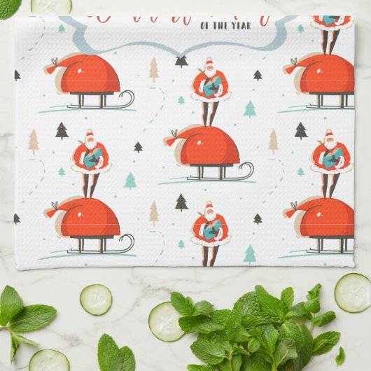 Retro Mid-Century Moderne Kerstfeestdag Theedoek (Gevouwen)
