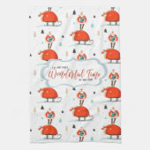 Retro Mid-Century Moderne Kerstfeestdag Theedoek (Verticaal)