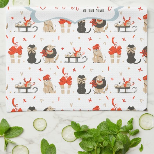 Retro Mid-Century Moderne Kerstfeestdag Theedoek (Gevouwen)