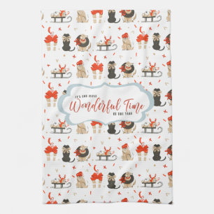 Retro Mid-Century Moderne Kerstfeestdag Theedoek