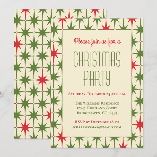 Retro Mid Century Moderne Kerststerren Kaart (Voorkant / Achterkant)