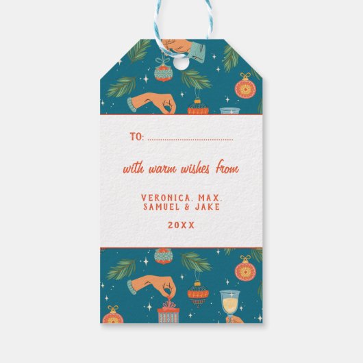 Retro Mid-Century Moderne Kerstvakantie Gift Ta Cadeaulabel (Achterkant)