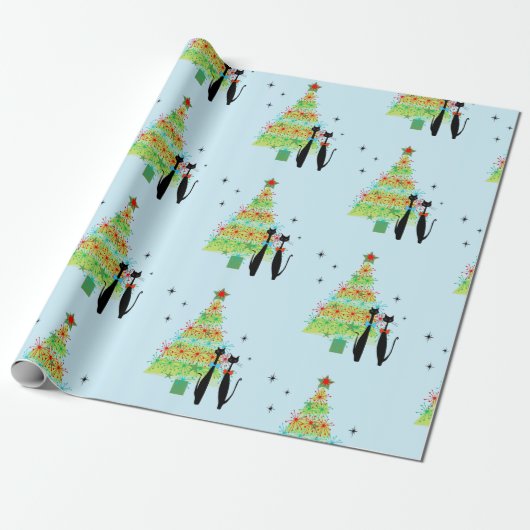 Retro Mid Century Moderne Kookkast kerstboom Cadeaupapier (Uitgerold)