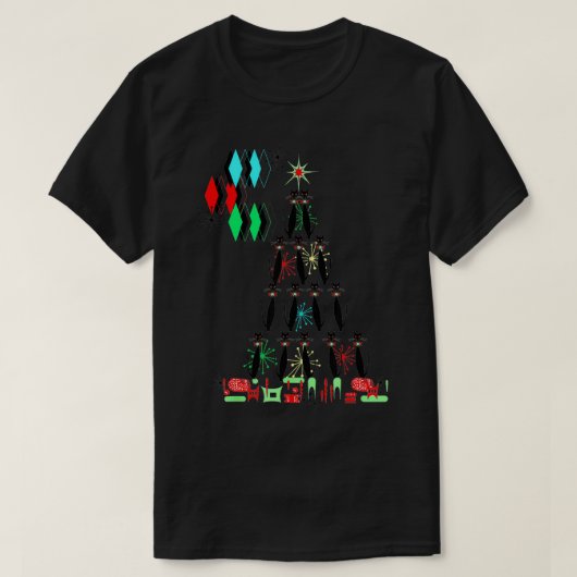 Retro Mid Century Moderne Kookkast kerstboom T-shirt (Design voorkant)