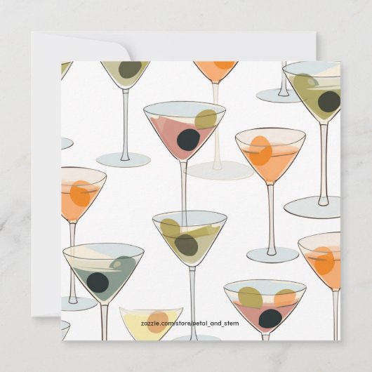 Retro Mid Century Moderne Olijven en Martinis Kaart (Achterkant)