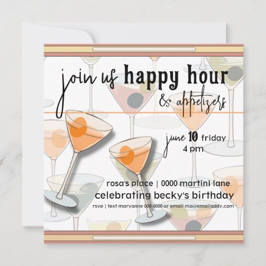 Retro Mid Century Moderne Olijven en Martinis Kaart (Voorkant)