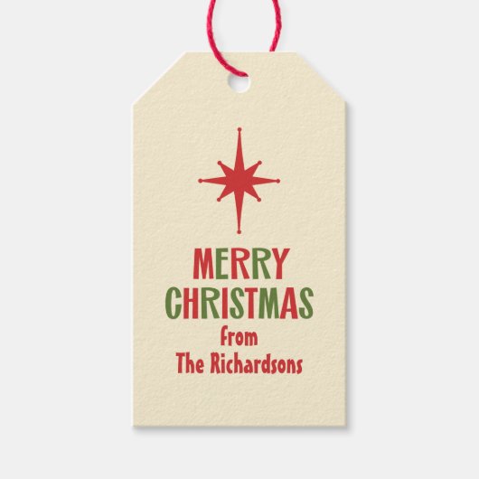 Retro Mid-Century Moderne Persoonlijke Kerstmis Cadeaulabel (Voorkant)