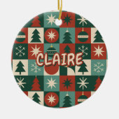 Retro Mid Century Moderne Vakantie Geruit Keramisch Ornament (Voorkant)