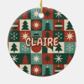 Retro Mid Century Moderne Vakantie Geruit Keramisch Ornament (Achterkant)