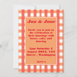 Retro Mid Century Oranje & Roze bruiloft Uitnodigi Kaart