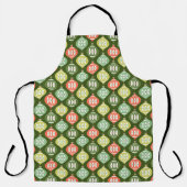 Retro Mid Century Red & Olive Green Kerstmis Schort (Voorkant)