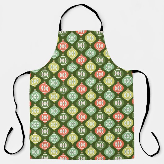 Retro Mid Century Red & Olive Green Kerstmis Schort (Voorkant)