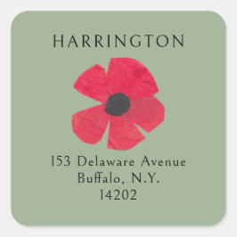 Retro Mid-Century Red Poppy Sage Retouradres Vierkante Sticker