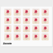 Retro Mid-Century Red Poppy Schattige terugkeeradr Vierkante Sticker (Vel)