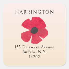 Retro Mid-Century Red Poppy Schattige terugkeeradr Vierkante Sticker