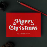 Retro Mid Century Rode vrolijke kerst Feestdagenkaart<br><div class="desc">Vrolijk kerstkaartje: een klassiek retro ontwerp,  met een moderne typografie uit het midden van de eeuw en een klassieke rode achtergrond.</div>